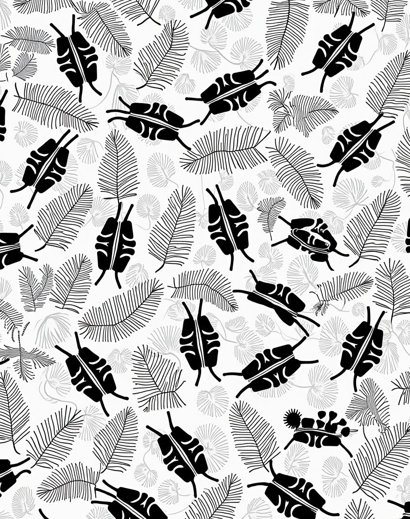Monochrome Fern and Organic Pattern Rug