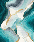 Abstract Teal Gold Marble Waves Rug