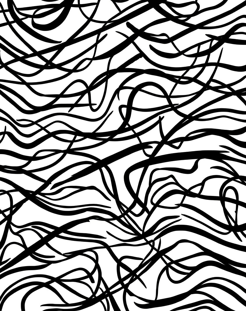 Abstract Swirling Black Line Pattern Rug