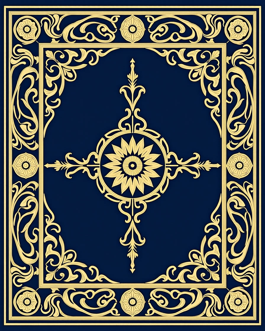 Ornate Golden Floral Medallion Rug