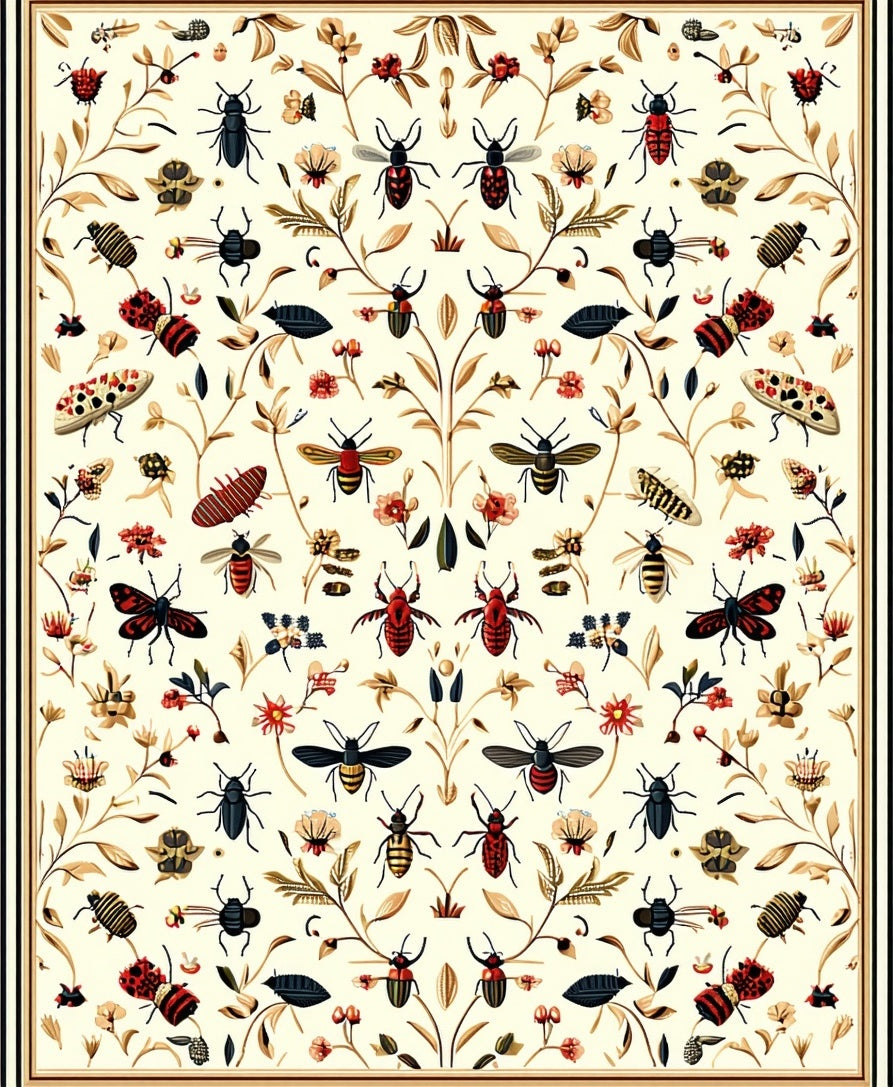 Insect Pattern With Floral Accents Rug