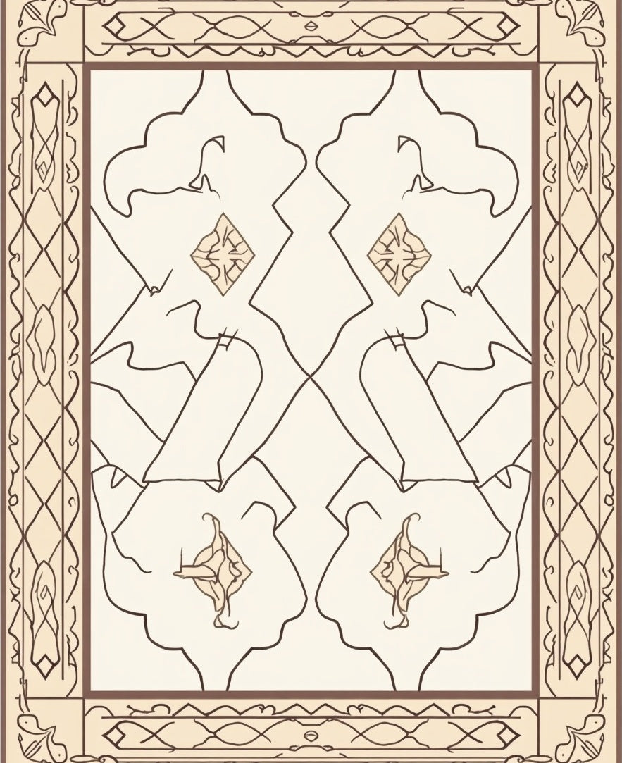 Ornate Cream and Brown Floral Pattern Rug