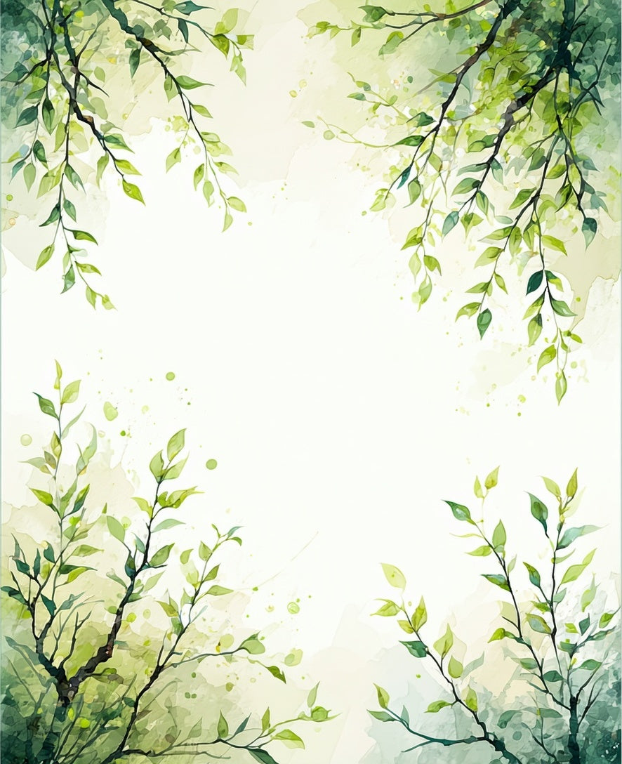 Nature Inspired Green Leaf Branches Rug