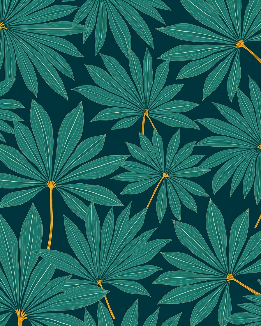Deep Teal Tropical Leaf Pattern Rug