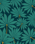 Deep Teal Tropical Leaf Pattern Rug