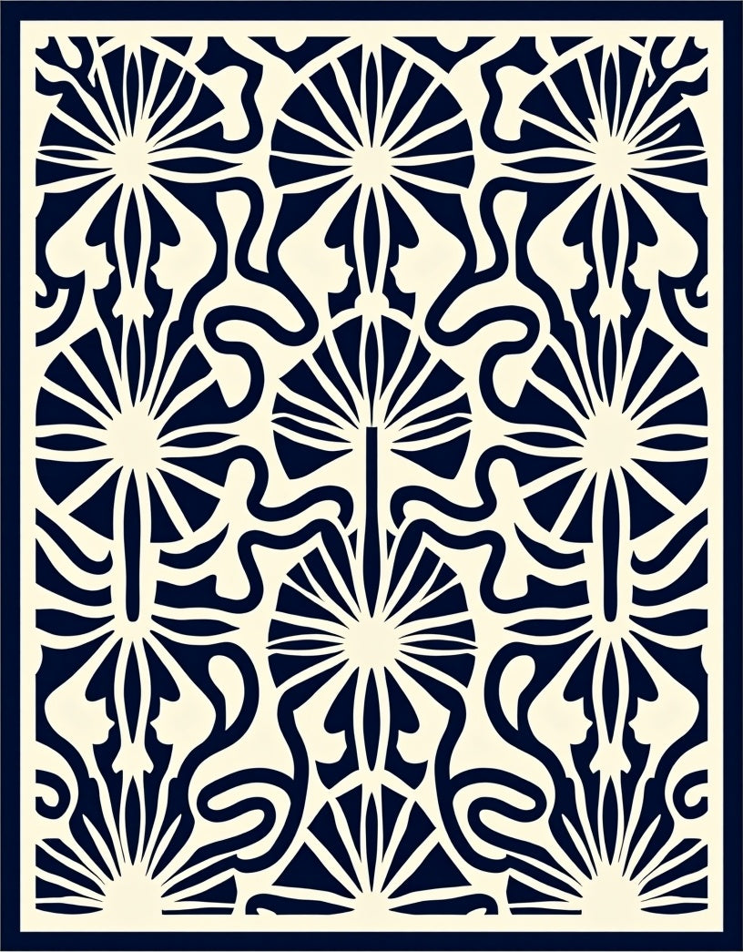 Art Nouveau Fan With Abstract Scrolls Rug