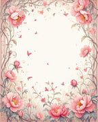 Whimsical Pink Floral Vine Pattern Rug