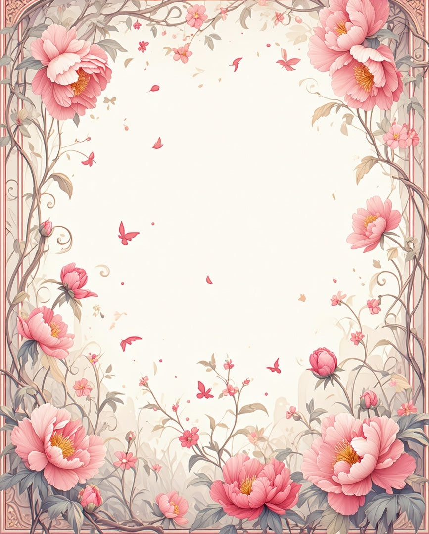 Whimsical Pink Floral Vine Pattern Rug
