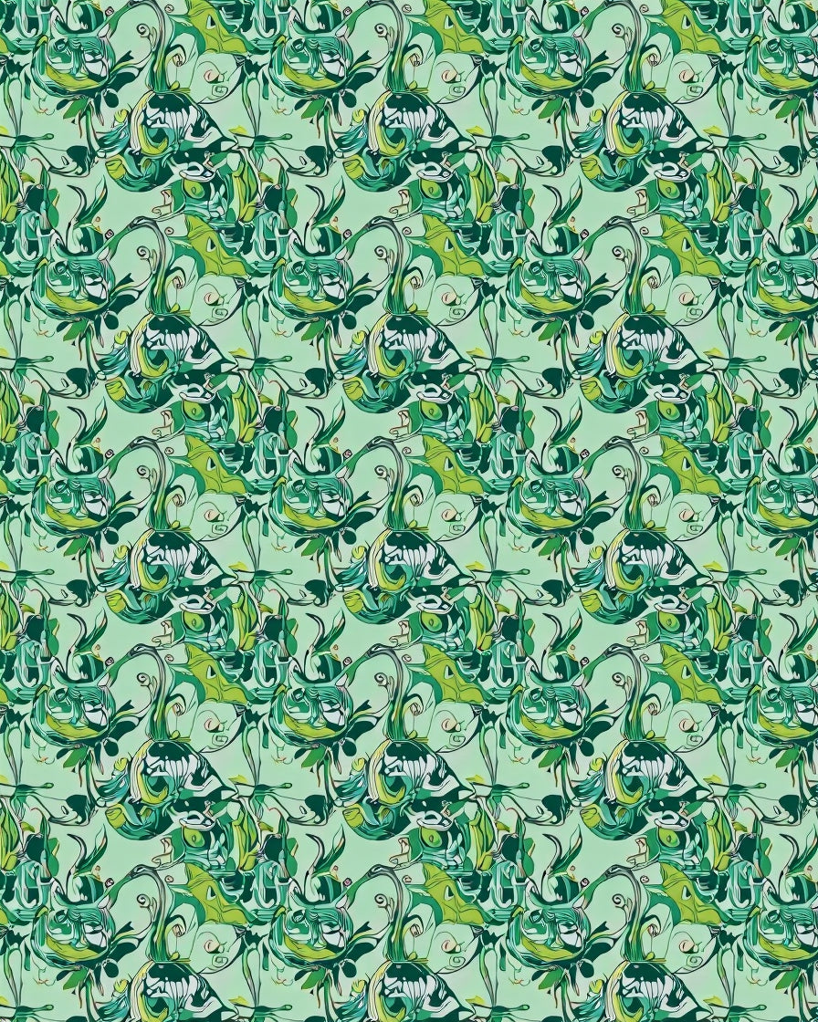 Abstract Green Swirl Floral Pattern Rug