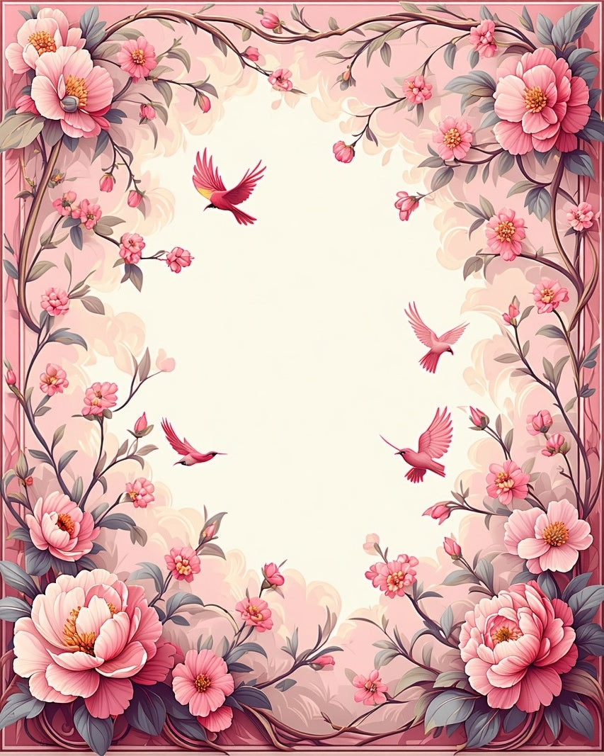 Floral Birds In Pink Garden Design Rug