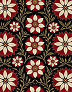 Crimson Cream Floral Vine Black Ground Rug