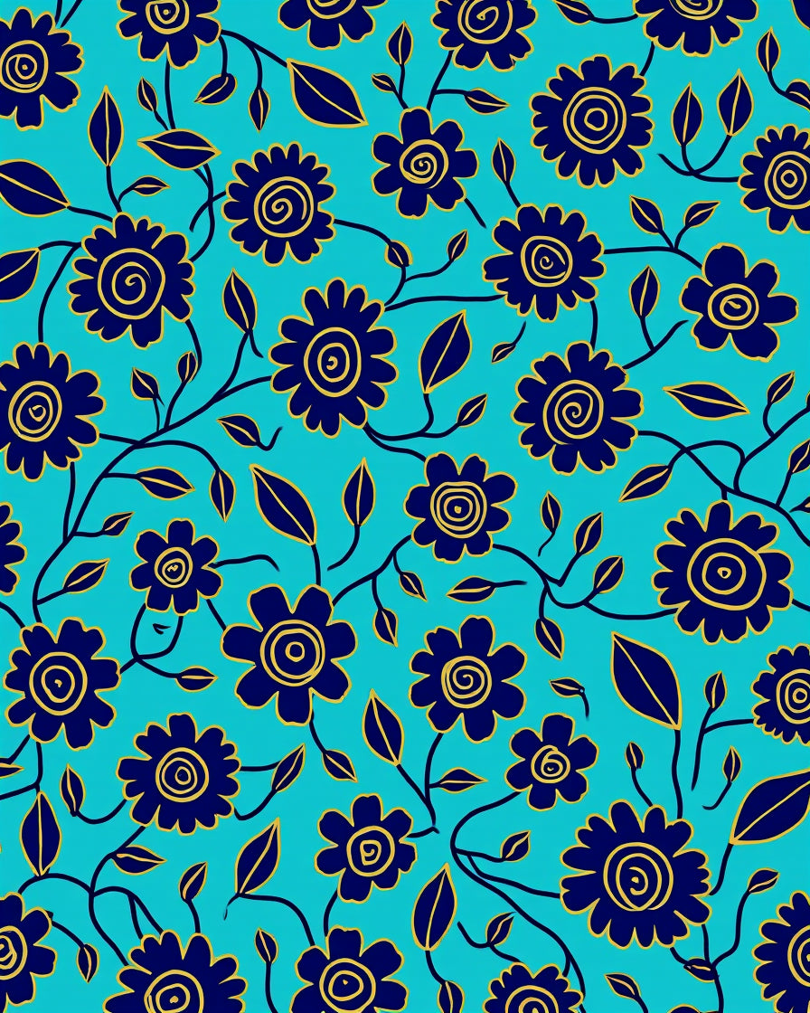Blue Floral Vine Pattern Rug