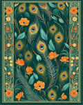 Emerald Green Peacock Feather Floral Rug