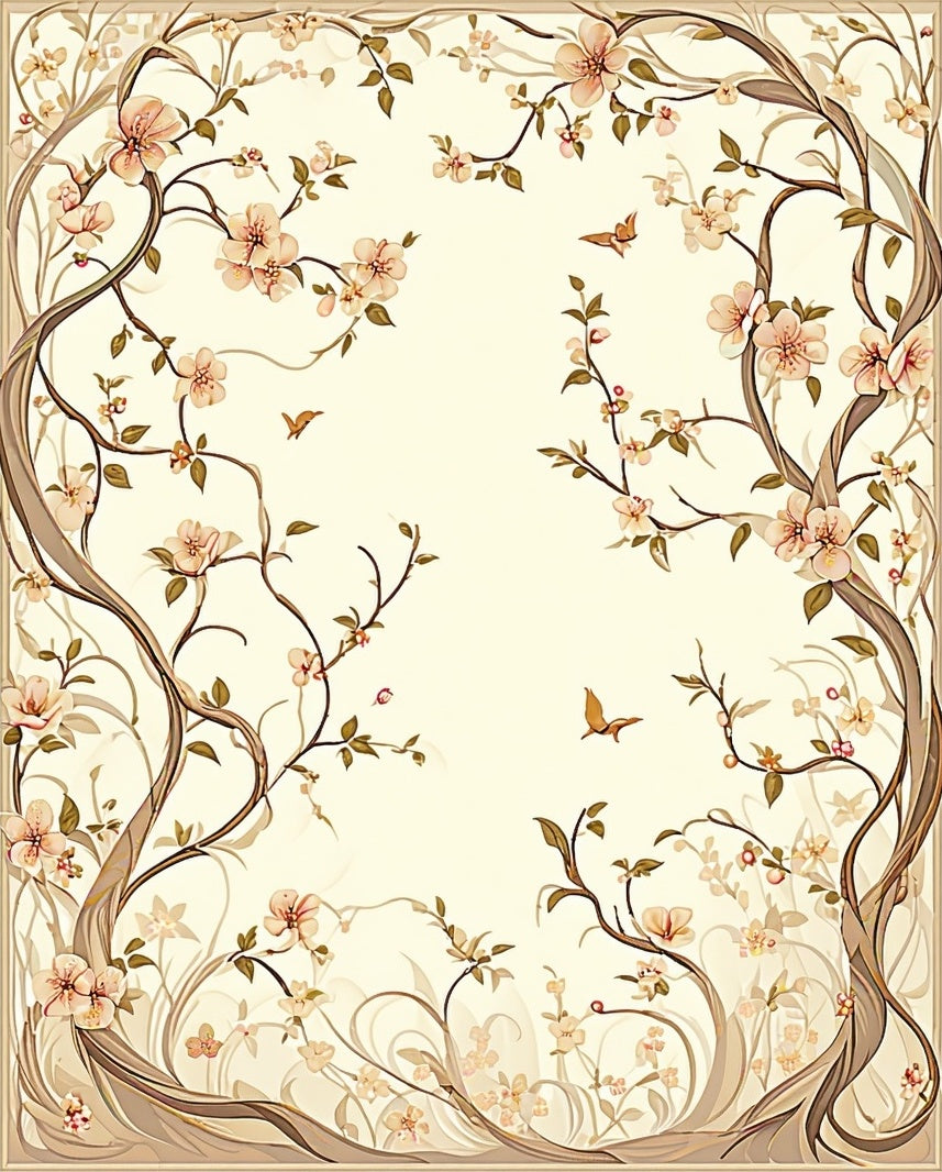 Elegant Floral Branches With Birds Design Rug