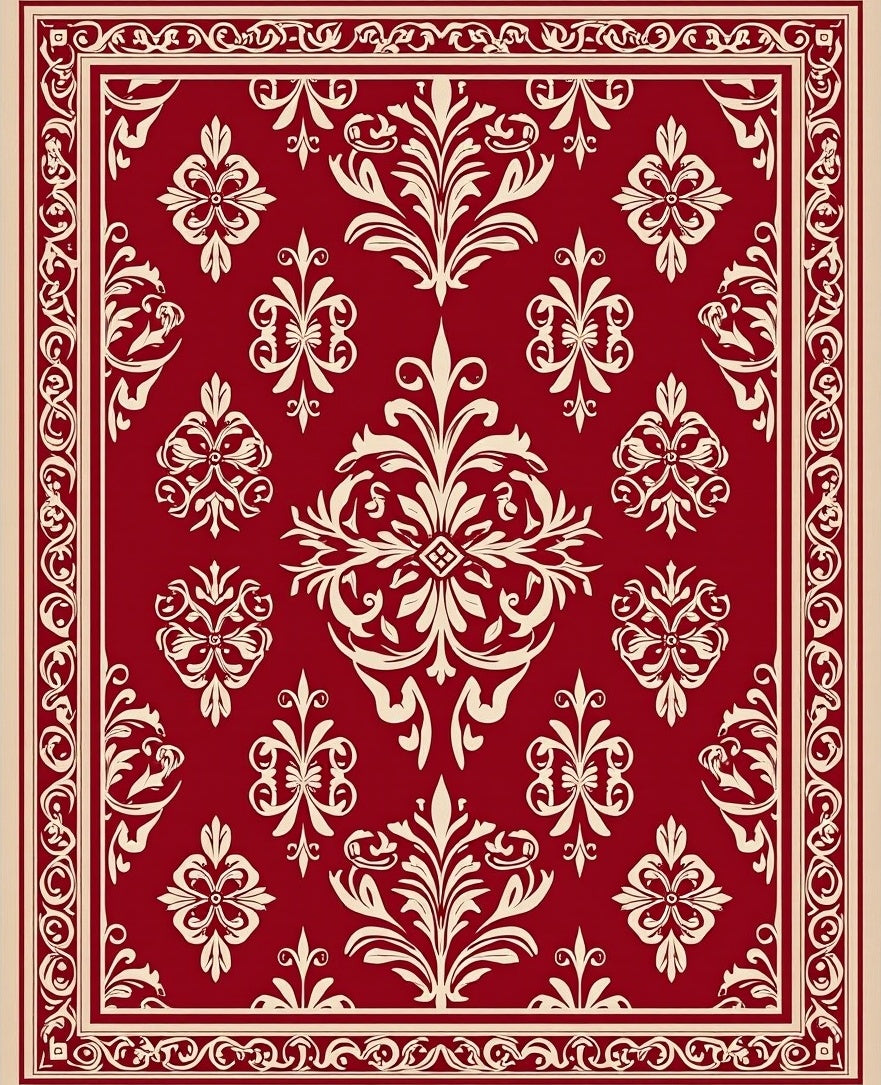 Elegant Red Floral Damask Design Rug