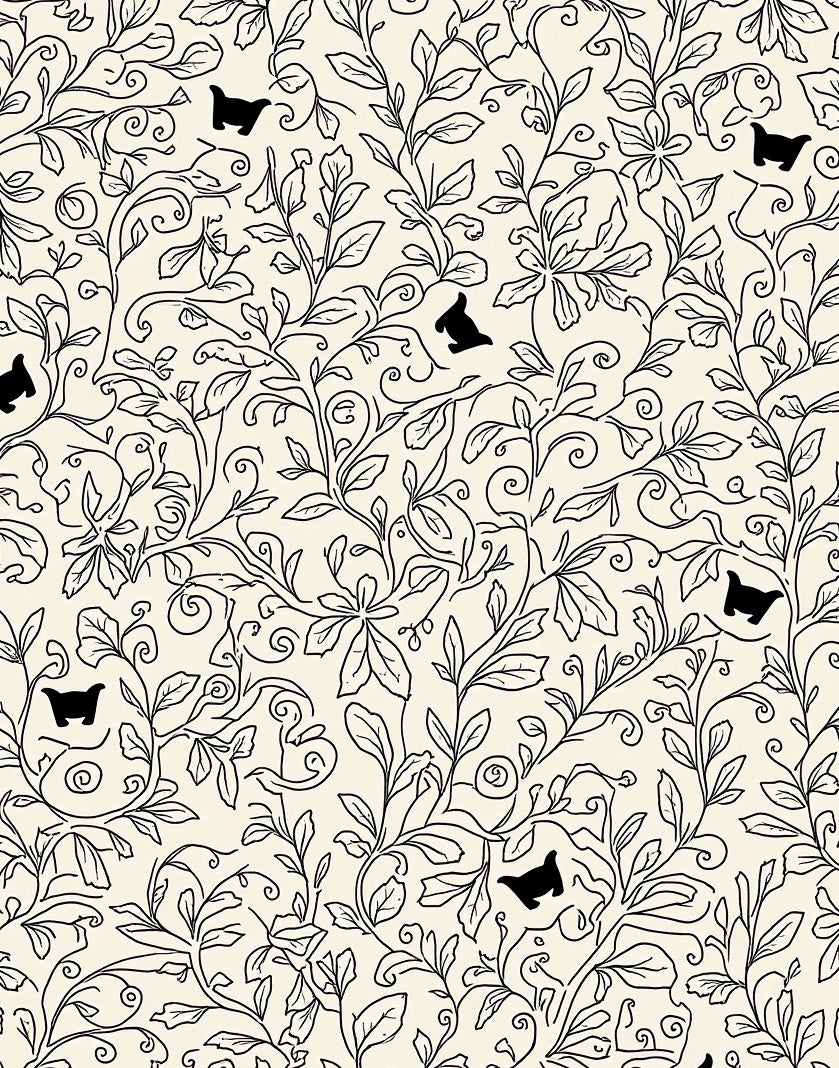 Black Cat Vine Garden Pattern Rug