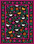 Whimsical Floral Cat Pattern Rug