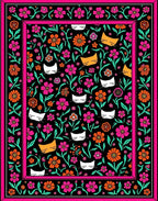 Whimsical Floral Cat Pattern Rug