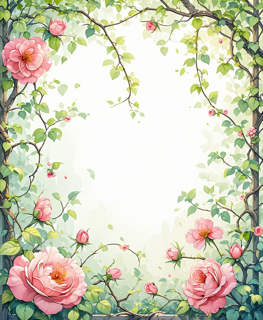 Pink Garden Blossoms Vine Pattern Rug