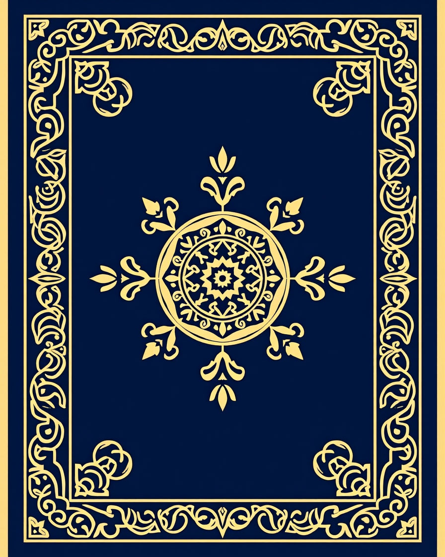 Ornate Golden Floral Medallion Border Rug