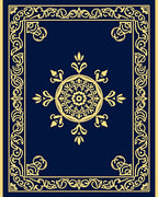 Ornate Golden Floral Medallion Border Rug