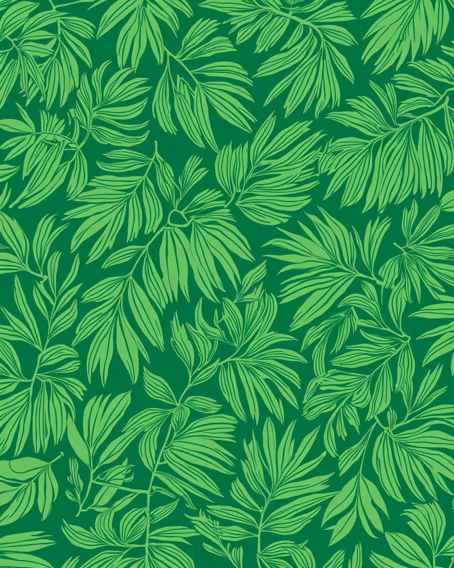 Vibrant Green Leafy Pattern Rug