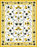 Yellow Navy Floral Vine Motif Rug