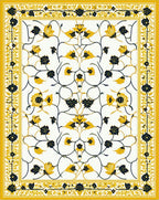 Yellow Navy Floral Vine Motif Rug