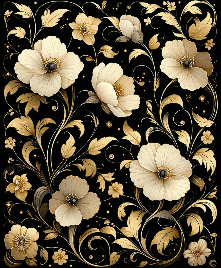 Elegant Gold Floral Pattern Rug