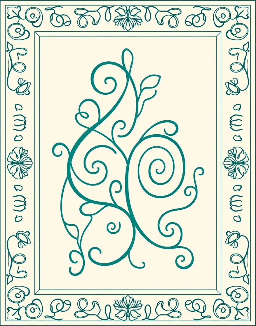 Teal Nouveau Floral Scroll Rug