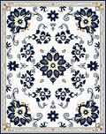 Navy Blue Cream Floral Square Tableau Rug