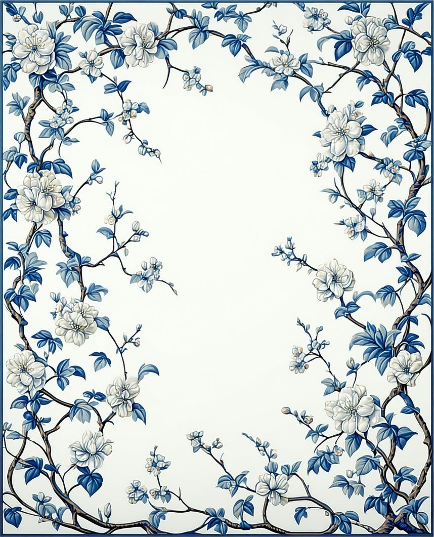 Classic White and Blue Floral Vine Rug