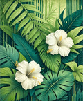 White Hibiscus Tropical Jungle Botanical Rug