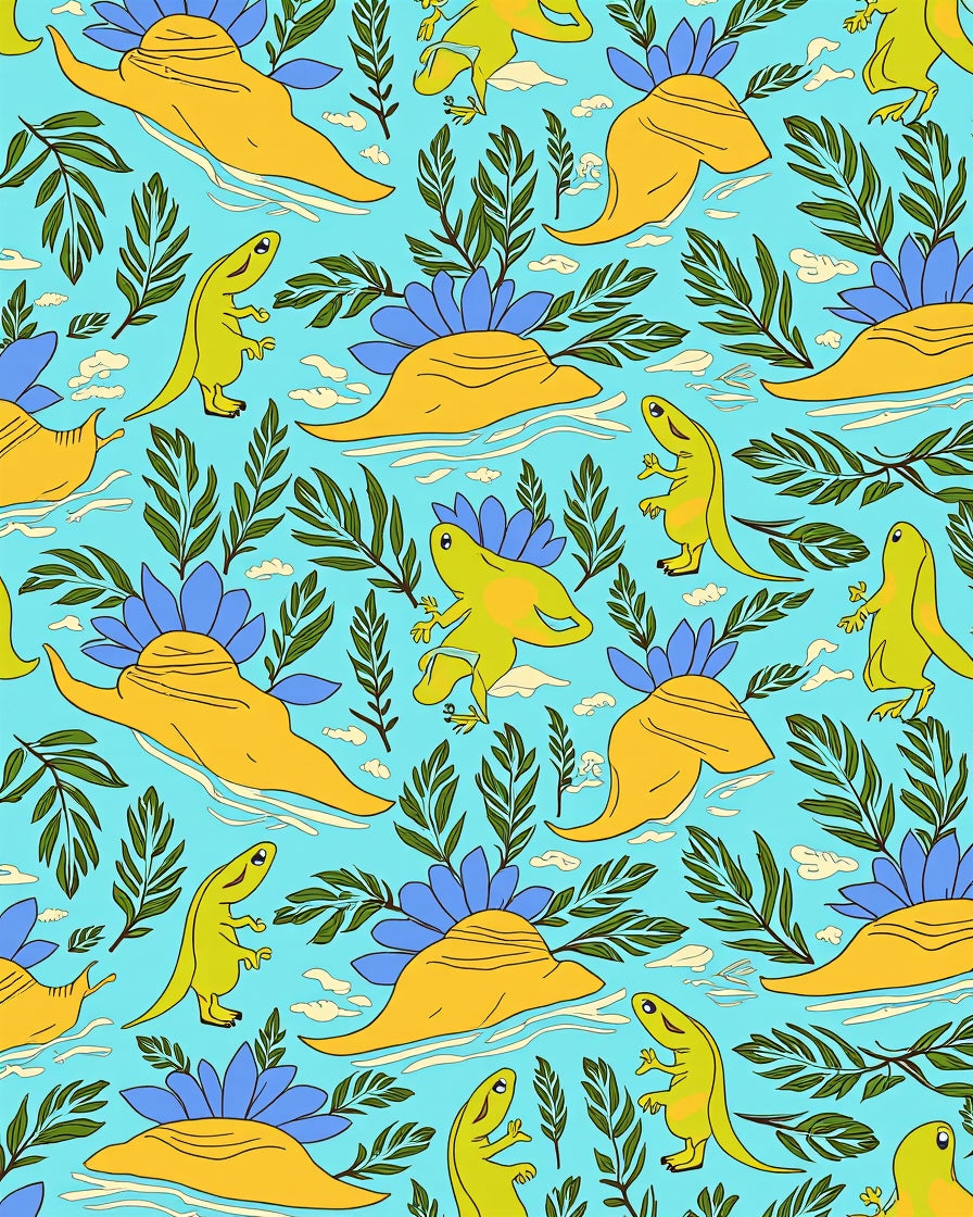 Playful Dinosaur Leaf Pattern Rug