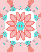 Coral Teal Floral Mandala Design Rug