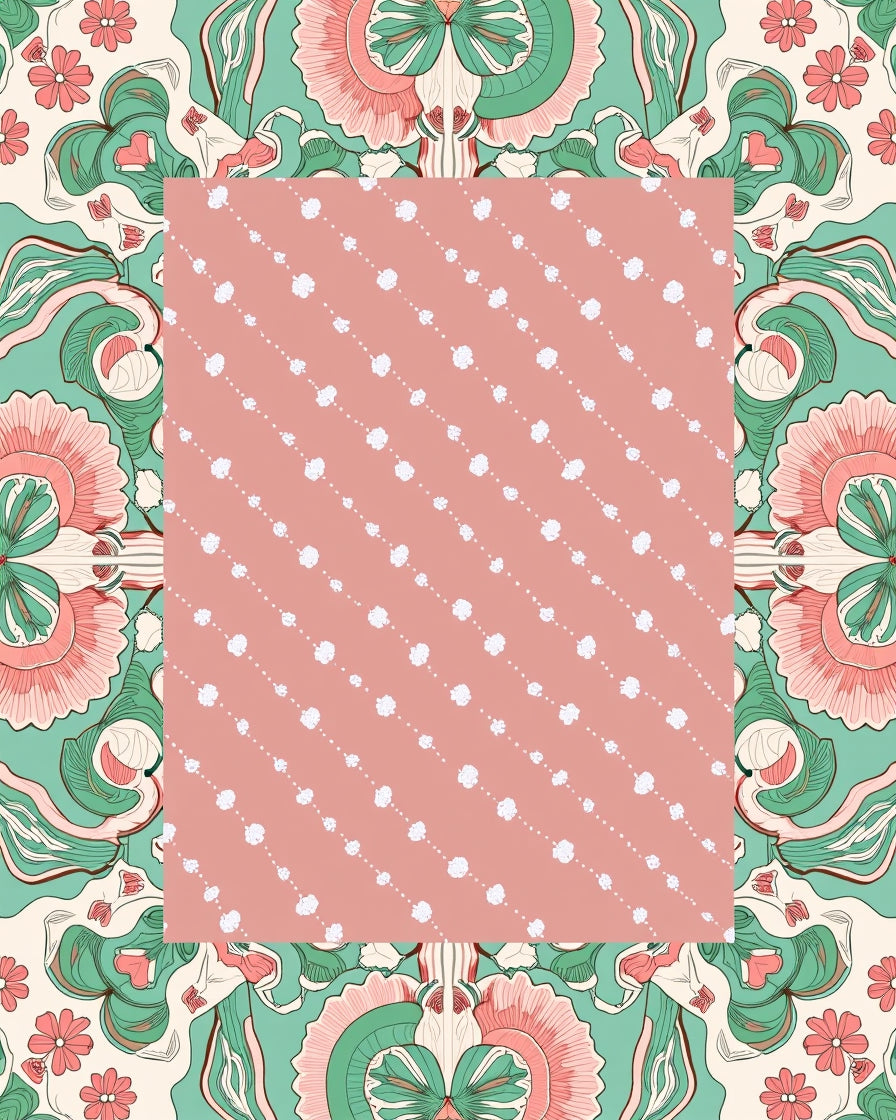 Coral Teal Floral Boho Pattern Rug