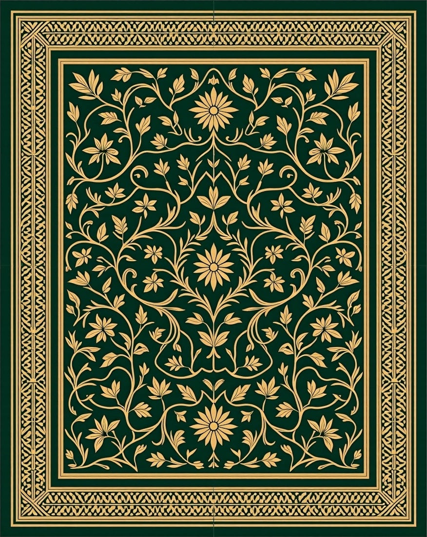 Emerald Golden Floral Arabesque Rug