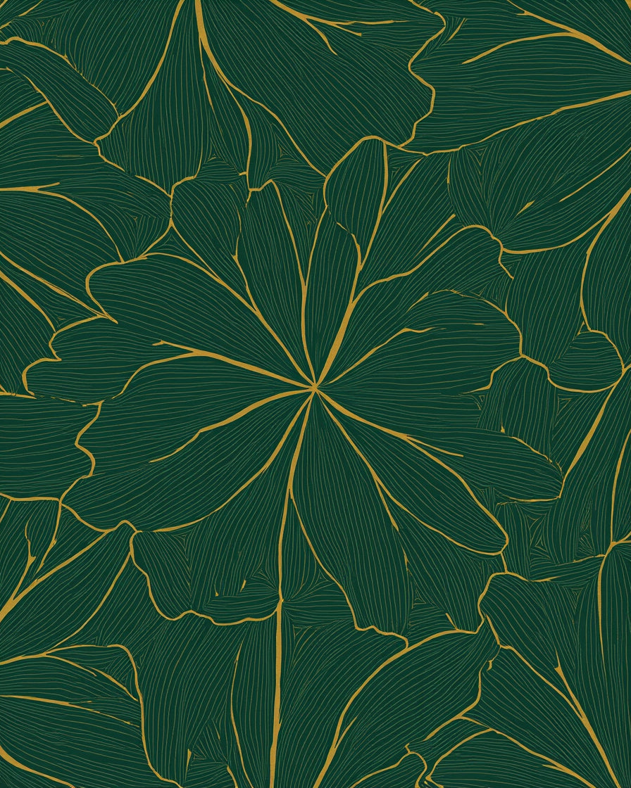 Emerald Botanical Leaf Line Art Rug
