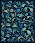 Deep Navy Floral Vine Pattern Rug