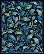 Deep Navy Floral Vine Pattern Rug