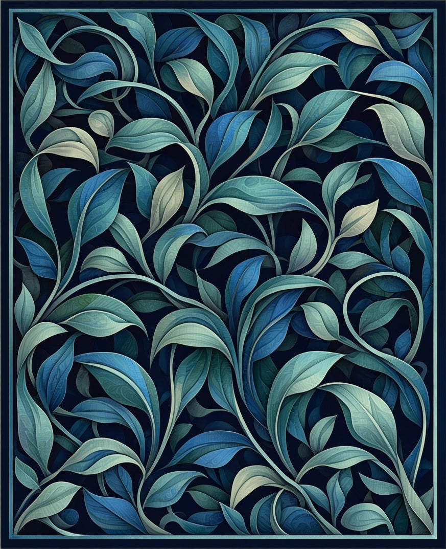 Deep Navy Floral Vine Pattern Rug