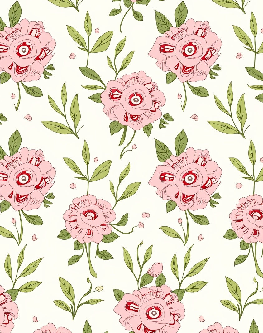 Whimsical Pink Eyeball Floral Pattern Rug