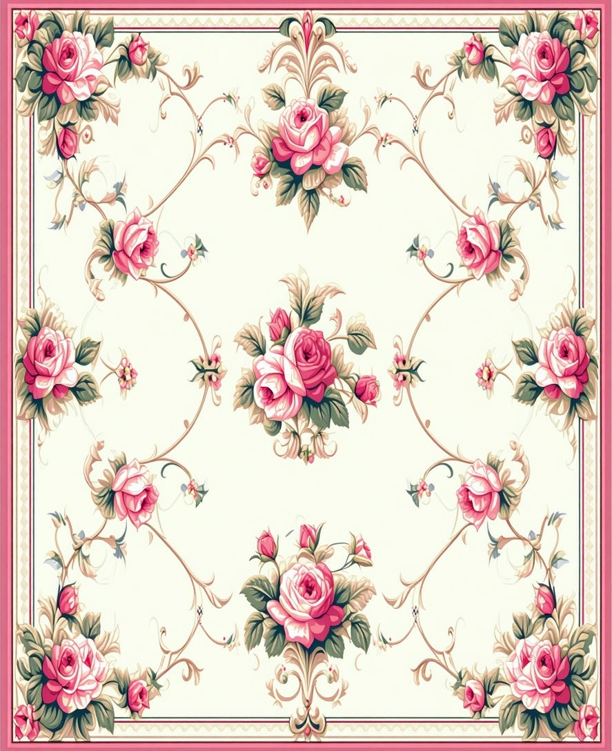 Vintage Rose Swirl Pattern Rug