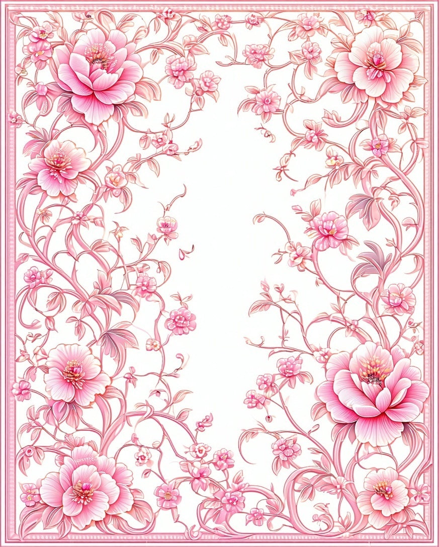Elegant Pink Floral Vine Pattern Rug