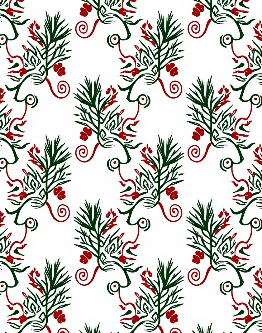 Rustic Red Green Foliage Swirls Rug