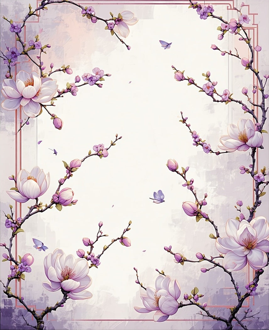Delicate Floral Butterfly Meadow Pattern Rug