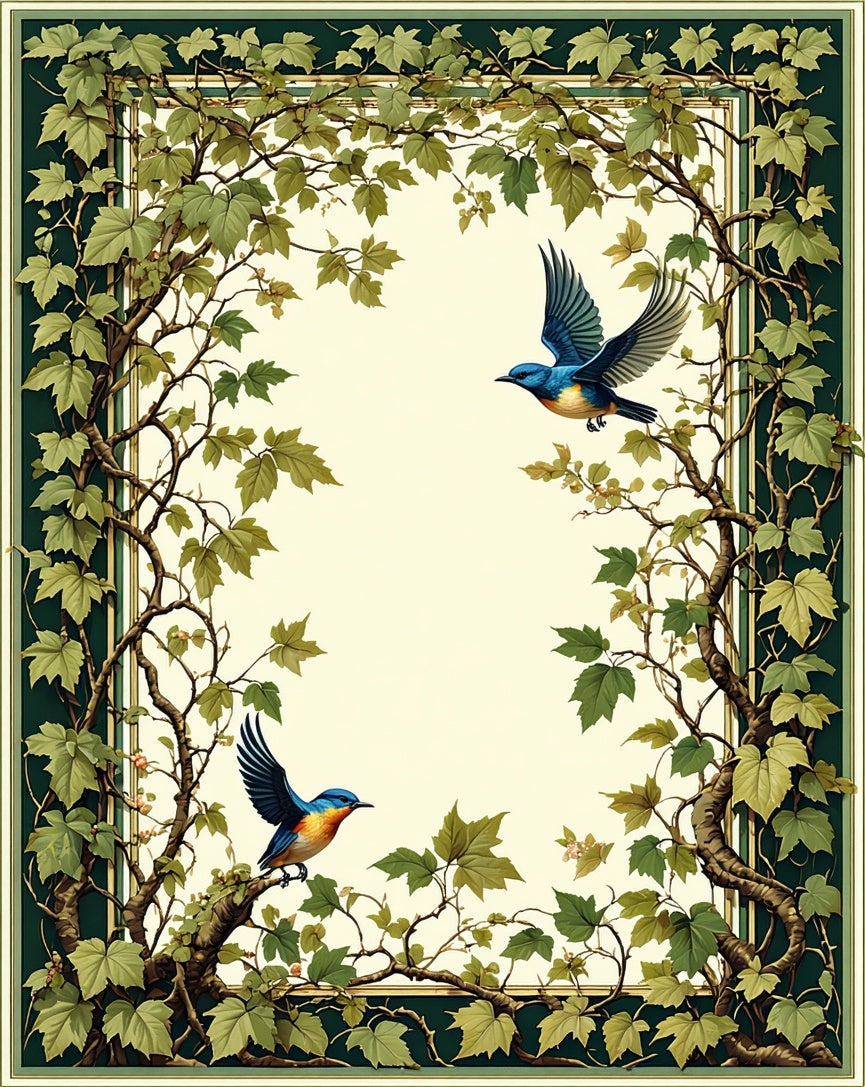 Vine And Bird Nature Design Rug