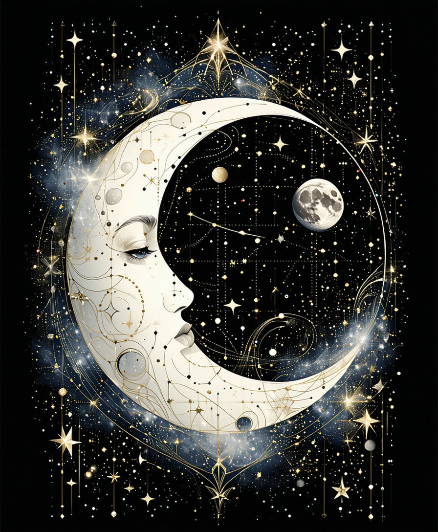 Celestial Moon Face Celestial Stars Rug