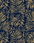 Navy And Gold Tropical Leaf Design Rug