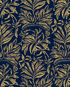 Navy And Gold Tropical Leaf Design Rug
